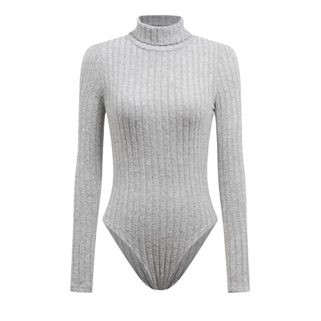Knitted Slim-fit High-neck Long Sleeve Bodysuit