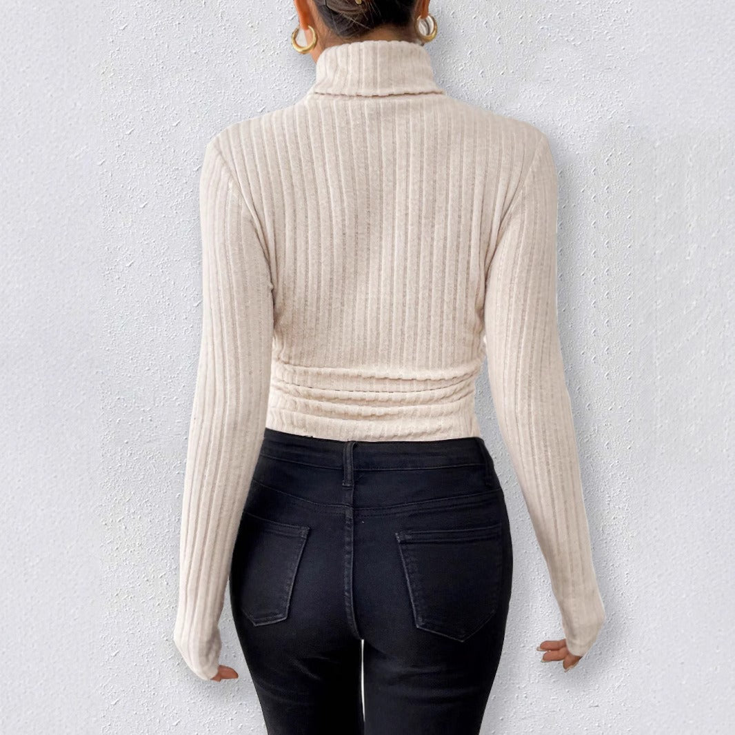 Knitted Slim-fit High-neck Long Sleeve Bodysuit