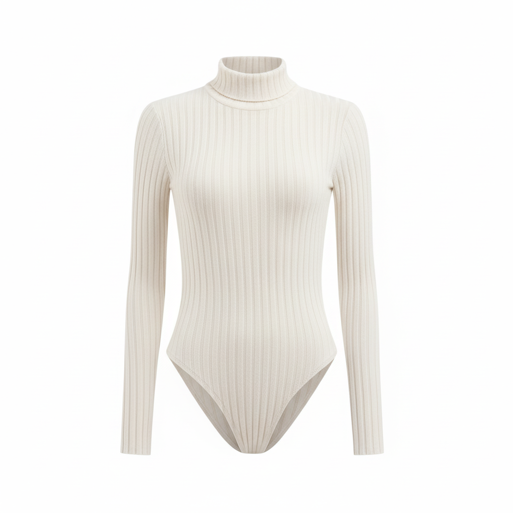 High-Neck Sculpt Knit Polyester Bodysuit
